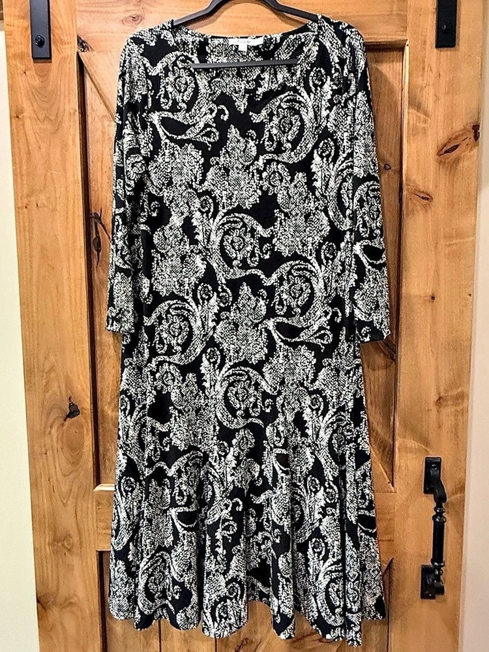 Chico's Paisley Midi Dress in Black & White Size XL Like New